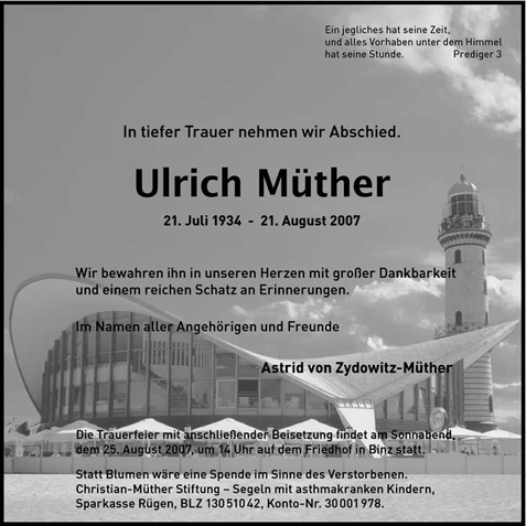Todesanzeige in der Ostsee-Zeitung